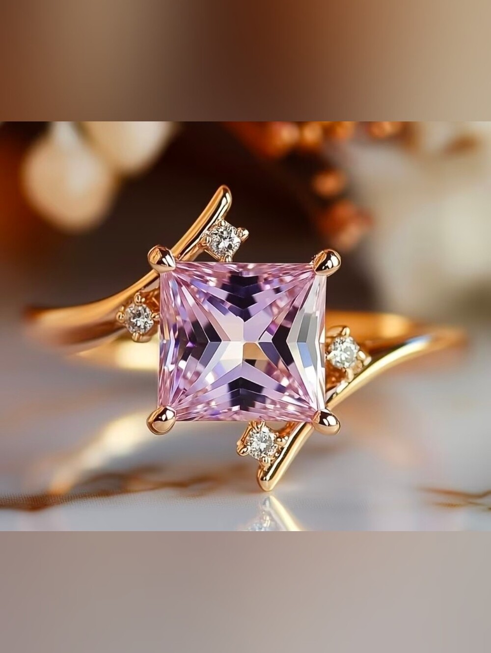 $8 Each Or Bundle 5/$20 Gold Ring with Square Pink Cubic Zirconia
